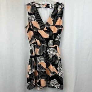 Parker Womens A Line Dress Orange Black Mini Geometric V Neck Sleeveless XS